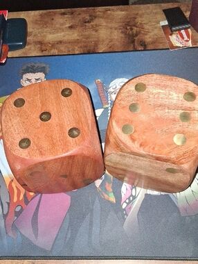 Wooden Jumbo Dice Set - Natural Brown with Brass Pips